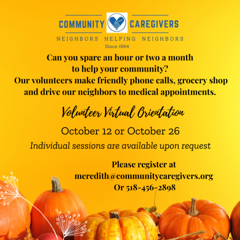 Community Caregivers Volunteer Orientation Calendar for October