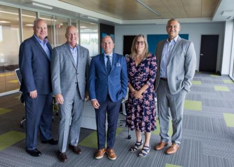 (L to R) Joseph Geis, VP, Pioneer Wealth Management; Tom Amell, President and CEO, Pioneer; James Armstrong and Jodi Hills, Managing Partners, Hudson Financial; Jesse Tomczak, EVP and Chief Banking Officer, Pioneer.